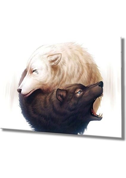 Kurtlar Illüstrasyon Cam Tablo Wolfs Illustration Art 36 x 23-Mıyrem