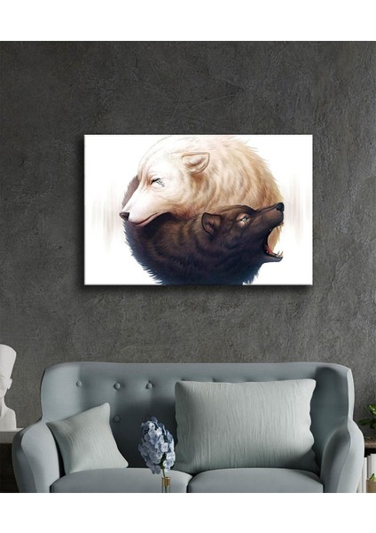 Kurtlar Illüstrasyon Cam Tablo Wolfs Illustration Art 36 x 23-Mıyrem fiyatları