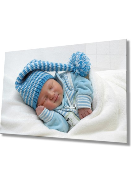 Mavi Şpkalı Uyuyan Bebek Cam Tablomiyrem 36 x 23-Mıyrem