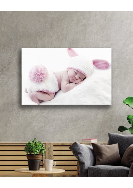 Şapkalı Uyuyan Bebek Cam Tablo 36 x 23-Mıyrem fiyatları