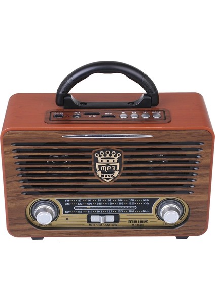 Coverzone Yeni Nesil Radyo USB Sd Fm Aux Bluetooth Taşınabilir Müzik Kutusu Retro El Tutamaçlı Şarj Edilebilir 115BT