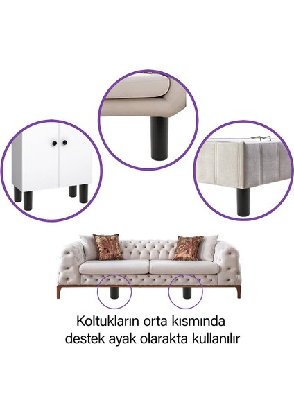 4 Adet Silindir Destek Ayağı 15 cm Siyah Gizli Ayak Mobilya Kanepe Baza Koltuk Dolap Sehpa Tv Ünitesi Ayağı