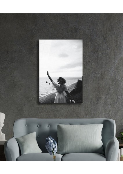 Kadın Deniz Çiçek Özgürlük Şiir Cam TABLOMIYREM36X23-MIYREM fiyatları
