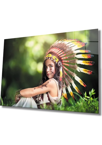 Kadınlar Kızıldereli Çocuk Cam Tablo ,women Indian Child 36X23-MIYREM