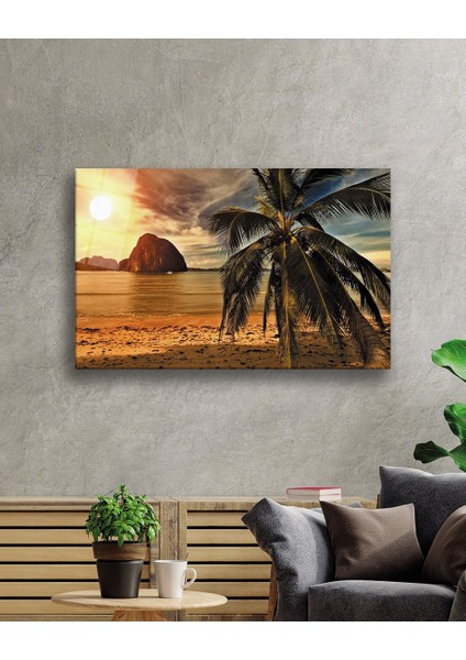 Gün Batımı Deniz Palmiye Manzara Cam Tablo 36X23-MIYREM fiyatları