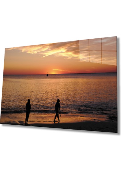 Gün Batımı Deniz Sahil Cam Tablo 36X23-MIYREM