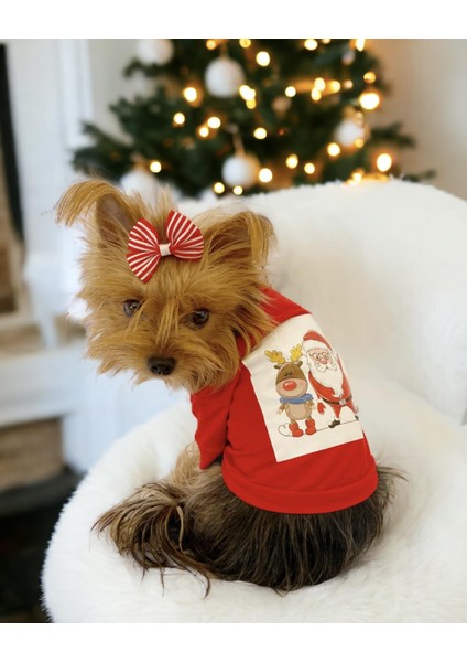 Santa And Friend Rudolph Köpek Tişörtü Yılbaşı Noel Christmas Köpek Elbisesi