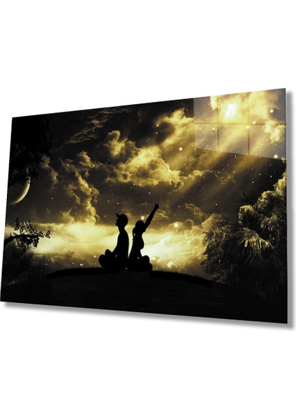 Yıldızlı Gecede Insan Manzarası Cam Tablo 36X23-MIYREM
