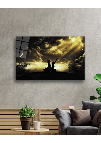 Yıldızlı Gecede Insan Manzarası Cam Tablo 36X23-MIYREM