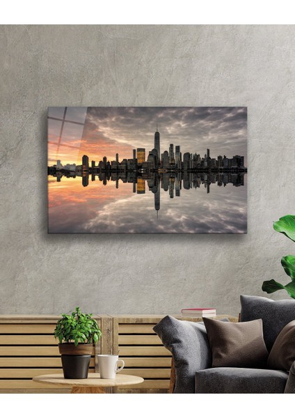 Gün Batımı Şehir Manzara Cam Tablo 36X23-MIYREM