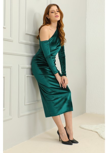 Kadın Tek Omuz Kadife Elbise fırsatları