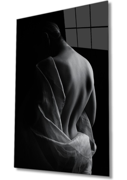 Siyah Beyaz Kadın Portresi Cam Tablo Portrait 36X23-MIYREM