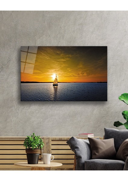 Gün Batımı Deniz Yelken Cam Tablo 36X23-MIYREM fiyatları
