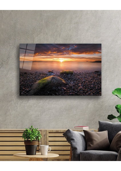Deniz Taşlar Gün Batımı Cam Tablo 36X23-MIYREM fiyatları