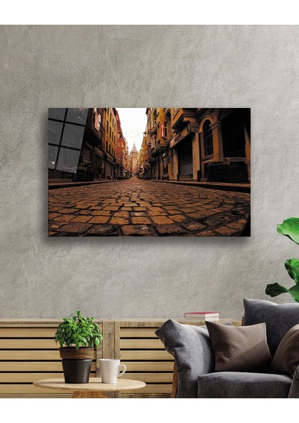 Arnavut Kaldırımlı Sokak ve Galata Manzaralı Cam Tablo 36X23-MIYREM fiyatları
