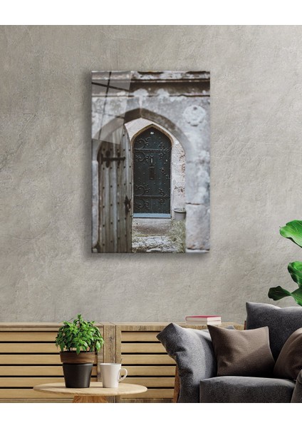 Taş Duvarlar ve Motiflimiyremahşap Kapı Görselli Dikey Cam TABLOMIYREM36X23-MIYREM