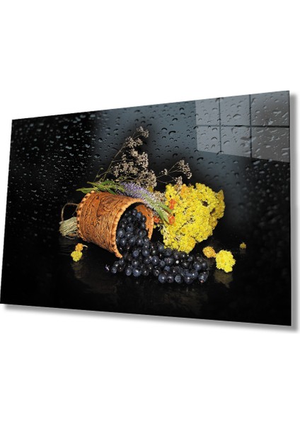 Meyve Bitki Su Damlası Naturmort Cam Tablo 36X23-MIYREM