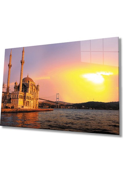 Istanbul Gün Batımı Ortaköy Camii Cam Tablo 36X23-MIYREM