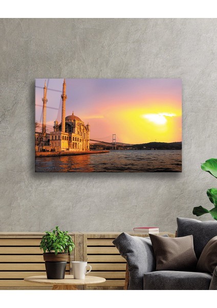 Istanbul Gün Batımı Ortaköy Camii Cam Tablo 36X23-MIYREM fiyatları