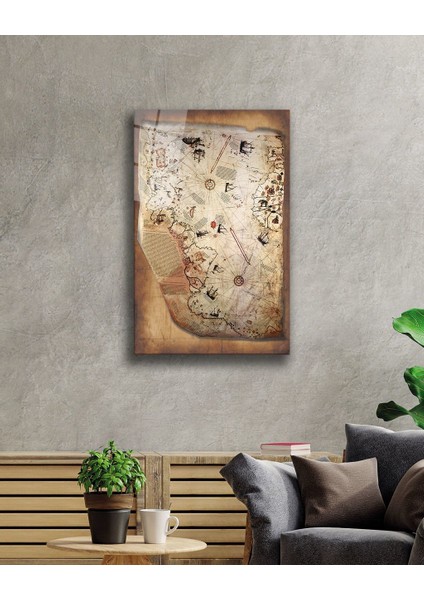 Piri Reis Haritası Cam Tablo, Piri Reis Map 36X23-MIYREM