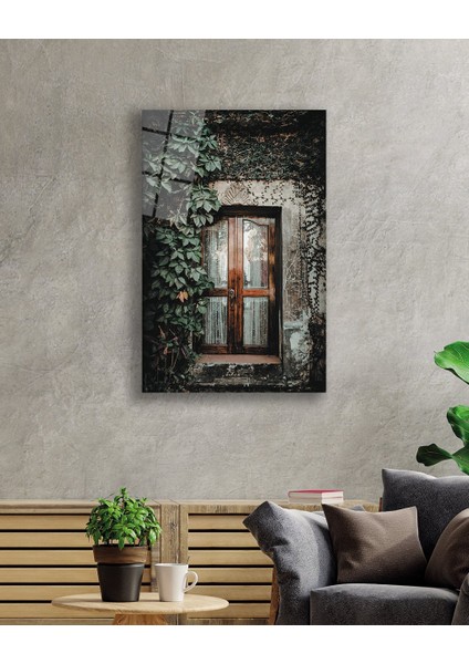 Sarmaşıklar ve Eski Kapı Görselli Dikey Cam Tablomiyrem 36X23-MIYREM