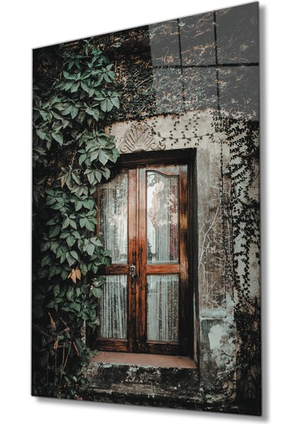 Sarmaşıklar ve Eski Kapı Görselli Dikey Cam Tablomiyrem 36X23-MIYREM