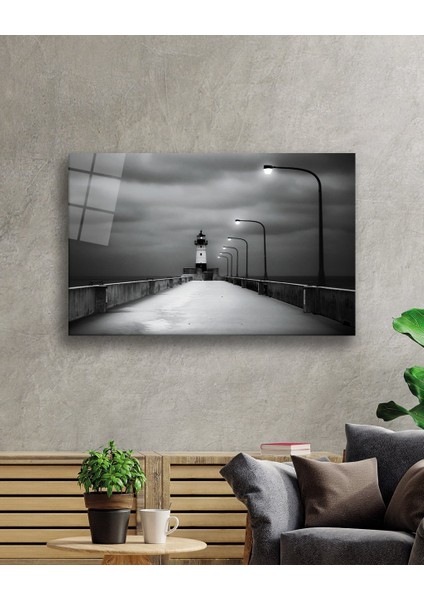 Deniz Feneri Siyah Beyaz Cam Tablo 36X23-MIYREM fiyatları