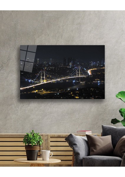 Istanbul Gece Boğaz Köprüsü Manzarası Cam Tablo 36X23-MIYREM fiyatları