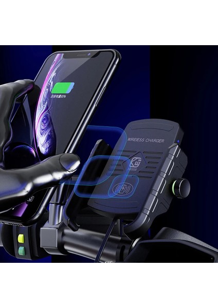 M8-Siyah Stili Kablosuz Şarjlı Bisiklet Telefon Tutucu Qc3.0 Hızlı Şarj Motosiklet Bisiklet Cep Telefonu Tutucu Gidon Montaj Standı Gps Braketi (Yurt Dışından) modelleri