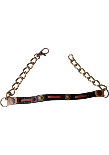 Köpek Kolyesi-Gerçek deri-Siyah/Taba-antik zincirli-Genişlik:1 cm-Boyun ölçüsü: L.40-50 cm-ayarlamalı-Dog Collar-K1-5