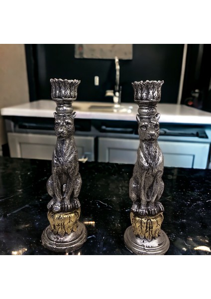 Dekoratif 2li Aslan Mumluk Biblo