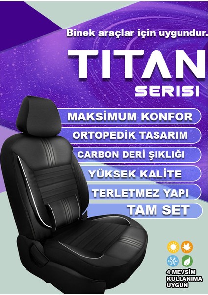 Audi A3 1997-2012 Uyumlu Koltuk Kılıfı Titan Serisi Deri - Siyah