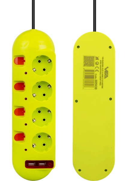 Shopzum Vea VE-E40USB 4lü 2 Usbli 1.5 Metre Ayrı Anahtarlı Grup Priz