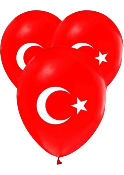 Ay Yıldız Türk Bayrak Balon Kırmızı Renk Milli Bayram Süs 50'li