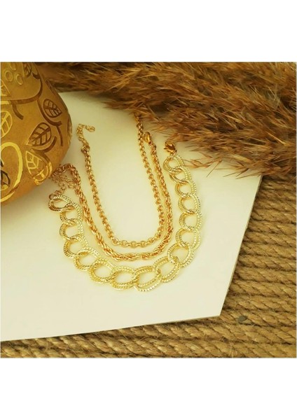 Altın Kaplama Üç Sıra Zincir Kadın Bileklik