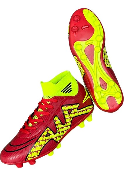 Çoraplı Bilekli Boğazlı Krampon Futbol Ayakkabısı KIRMIZI - SARI modelleri