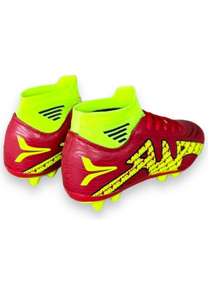 Çoraplı Bilekli Boğazlı Krampon Futbol Ayakkabısı KIRMIZI - SARI indirimleri