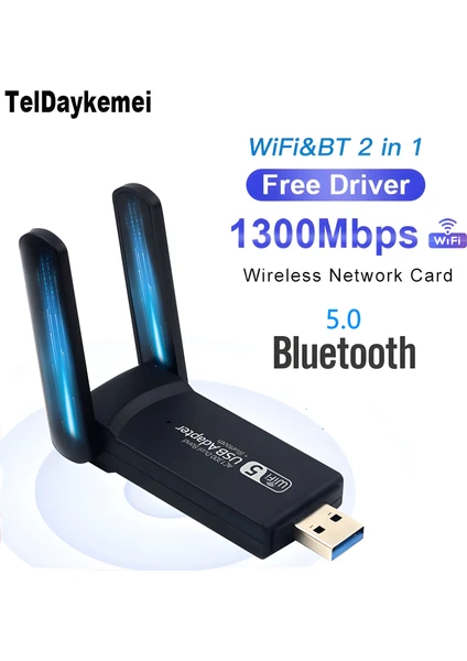 Pc Için Çift Anten Bt5.0 Wifi 2'si Bir Arada Çift Bantlı AC1300MBPS Usb3.0 Wifi Adaptörü