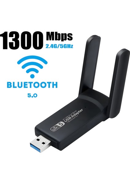 Pc Için Çift Anten Bt5.0 Wifi 2'si Bir Arada Çift Bantlı AC1300MBPS Usb3.0 Wifi Adaptörü