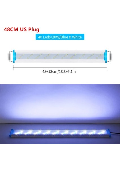 48 Abd Fiş Stili Süper Ince Led'ler Akvaryum Aydınlatması Mavi Beyaz Balık Tankı Işık Genişletilebilir Su Geçirmez Klip Bitki Büyüme Lambası Useu Fişi (Yurt Dışından) fiyatları