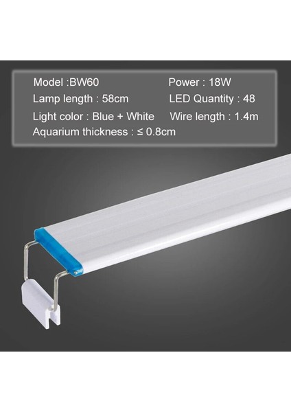 Mavi Beyaz 60 Tarzı Akvaryum LED Işık Süper Ince Balık Tankı Su Bitkileri Aydınlatma Büyümek Su Geçirmez Parlak Klip Lamba Bitkiler Için Mavi LED cm 220V (Yurt Dışından)