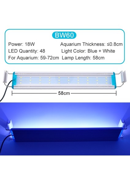 BW60 Stili Akvaryum LED Işık Süper Ince Balık Tankı Su Bitkileri Aydınlatma Büyümek Su Geçirmez Parlak Klip Lamba Bitkiler Için Mavi LED cm 220V (Yurt Dışından)