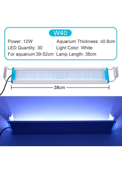 W40 Stili Akvaryum LED Işık Süper Ince Balık Tankı Su Bitkileri Aydınlatma Büyümek Su Geçirmez Parlak Klip Lamba Bitkiler Için Mavi LED cm 220V (Yurt Dışından)