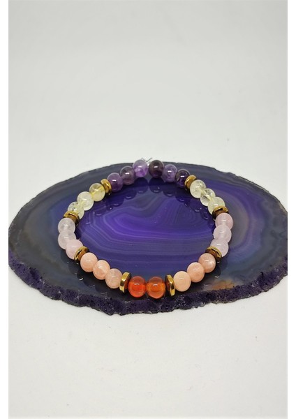 6 mm Koç Burcu Doğaltaş Bileklik ( Sitrin, Güneş Taşı, Ametist, Pembe Kuvars, Akik )