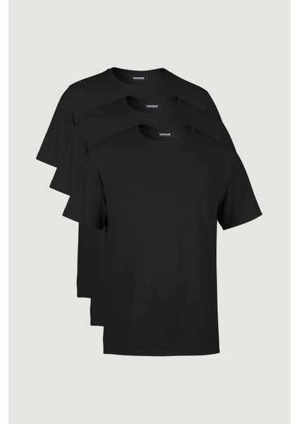 Erkek Çok Renkli T- Shirt Regular Fit Rahat Kesim Bisiklet Yaka 3'lü Basic Tişört Paketi