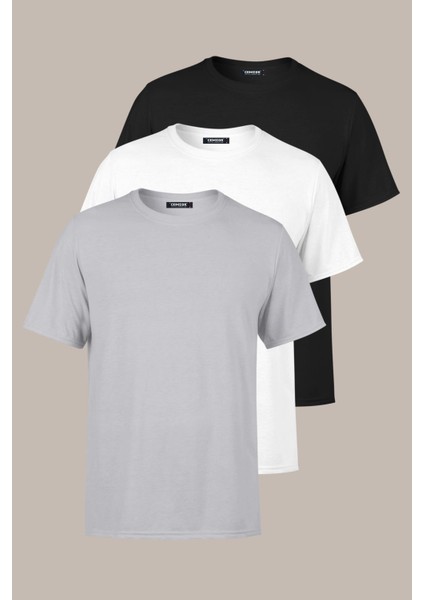 Erkek Çok Renkli T- Shirt Regular Fit Rahat Kesim Bisiklet Yaka 3'lü Basic Tişört Paketi