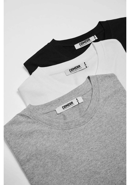 Erkek Çok Renkli T- Shirt Regular Fit Rahat Kesim Bisiklet Yaka 3'lü Basic Tişört Paketi fiyatları