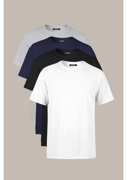 Erkek Çok Renkli T- Shirt Regular Fit Rahat Kesim Bisiklet Yaka 4'lü Basic Tişört Paketi