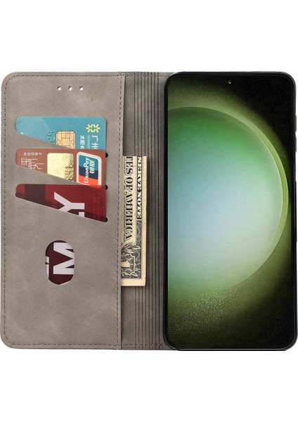 Samsung Galaxy S23 Ultra Için Cilt Dostu Telefon Kılıfı, Renk Ekleme Şok Geçirmez Telefon Kapağı Manyetik Flip Shell Cüzdan Stand-Grey (Yurt Dışından)