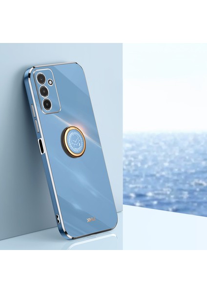 Samsung Galaxy F13 Için Xinli 4g Hassas Lens Kesim Anti-Fall Anti Anti Tele Kılıfı Kickstand Elektroliz Altın Kenar Yumuşak Tpu Kapak Mavisi (Yurt Dışından)